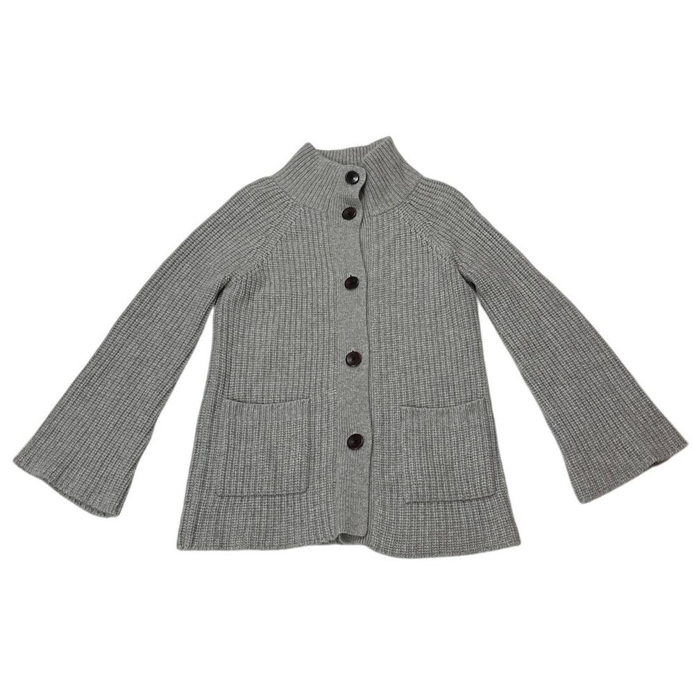 Demylee Womens Medium Gray 100% Cashmere Cardigan Mock Neck Luxury Sweater